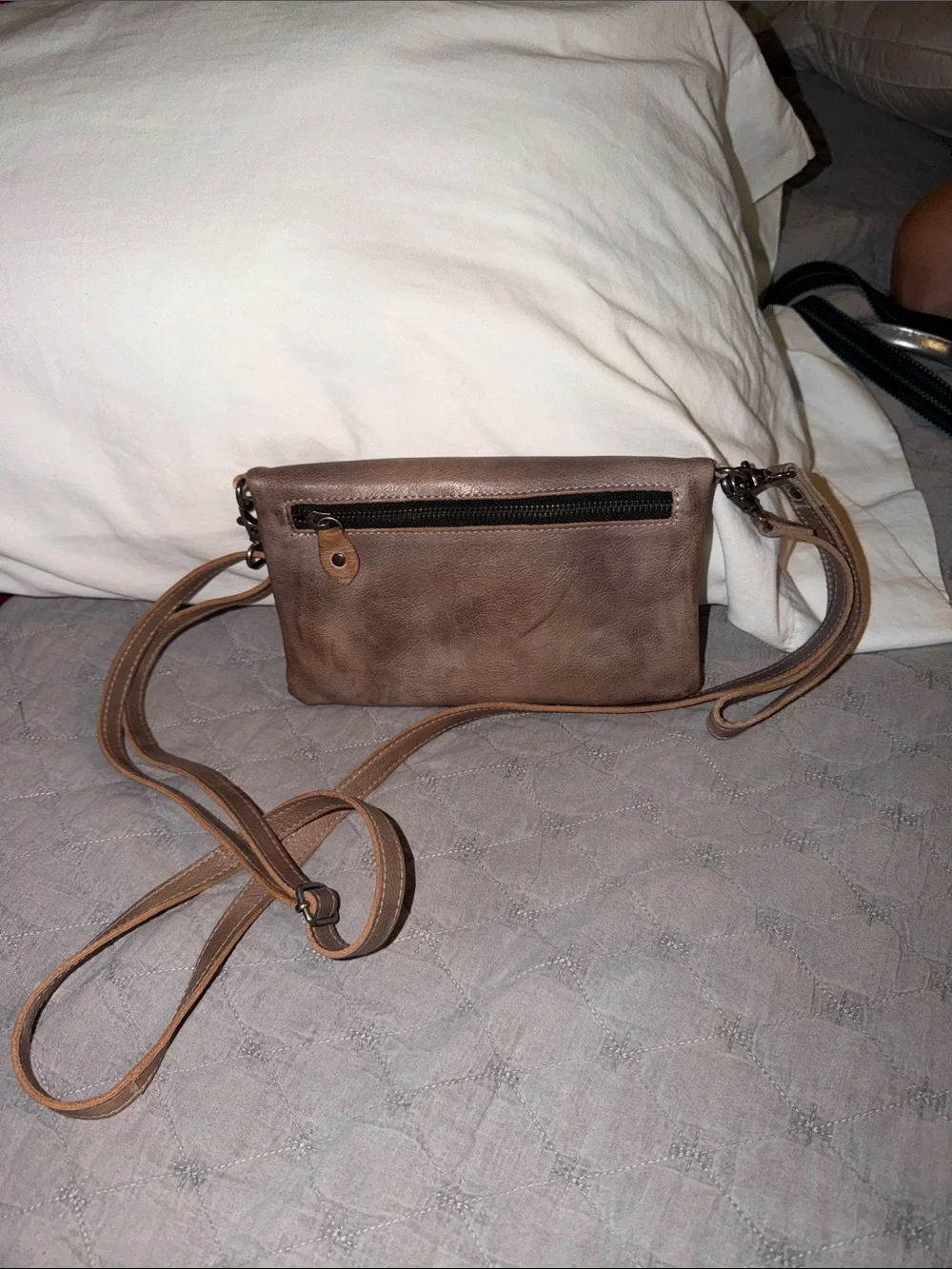 BED|STU taupe brown leather crossbody wallet